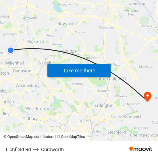 Lichfield Rd to Curdworth map