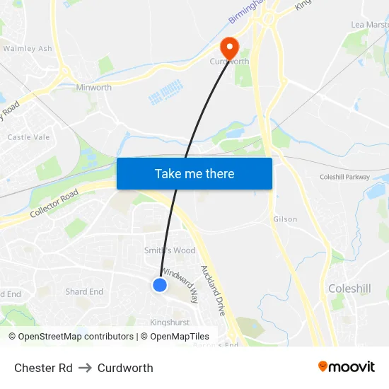 Chester Rd to Curdworth map