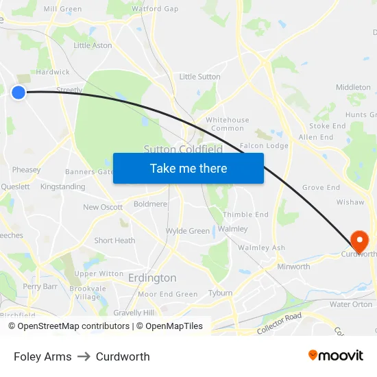 Foley Arms to Curdworth map