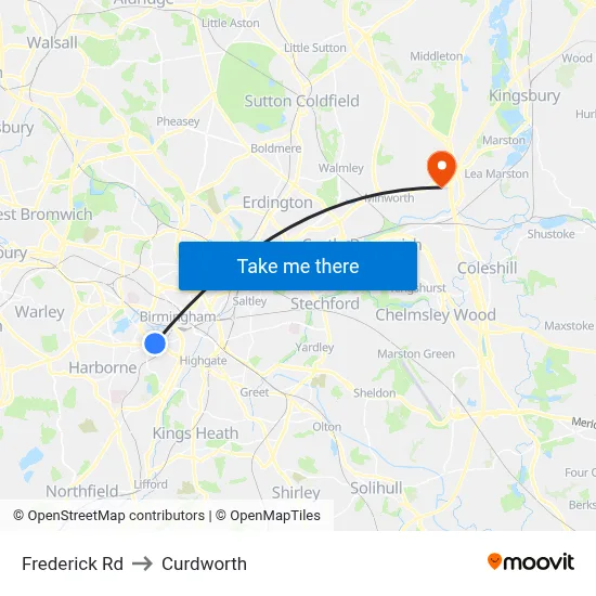 Frederick Rd to Curdworth map