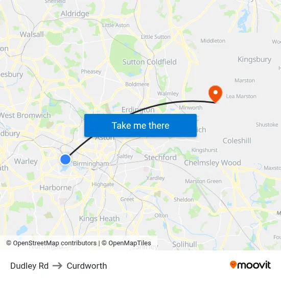 Dudley Rd to Curdworth map