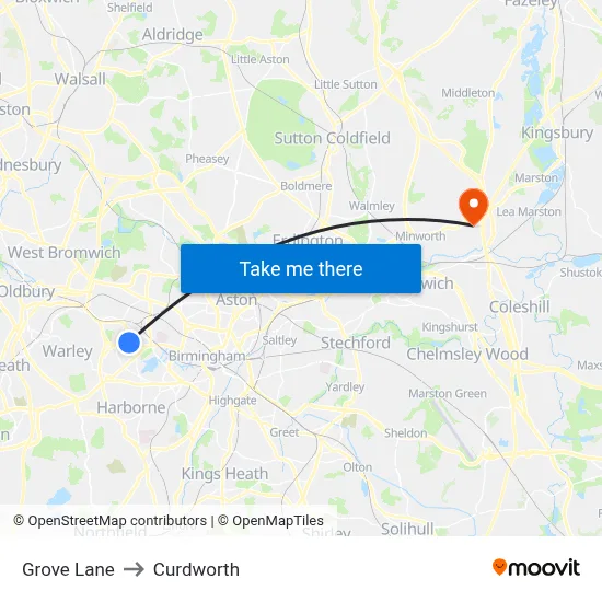 Grove Lane to Curdworth map