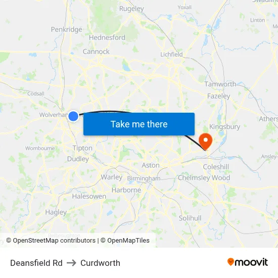 Deansfield Rd to Curdworth map