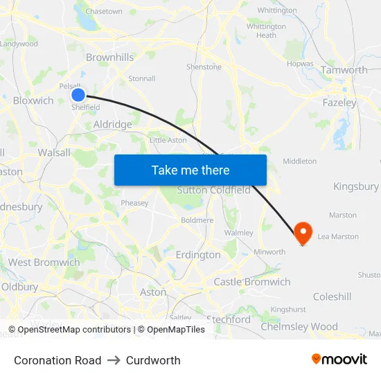 Coronation Road to Curdworth map