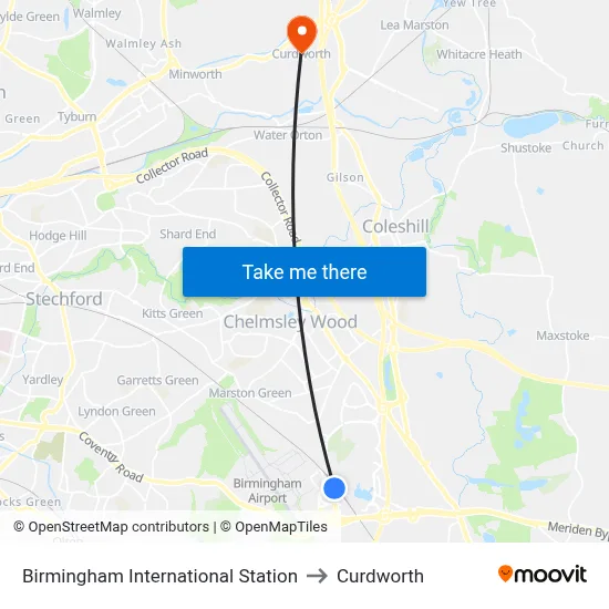 Birmingham International Station to Curdworth map
