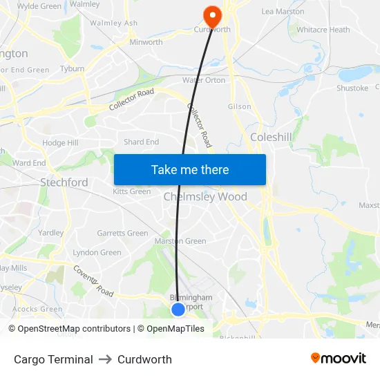 Cargo Terminal to Curdworth map