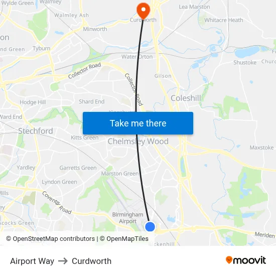 Airport Way to Curdworth map