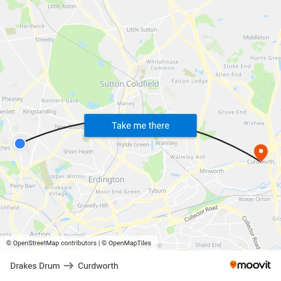 Drakes Drum to Curdworth map