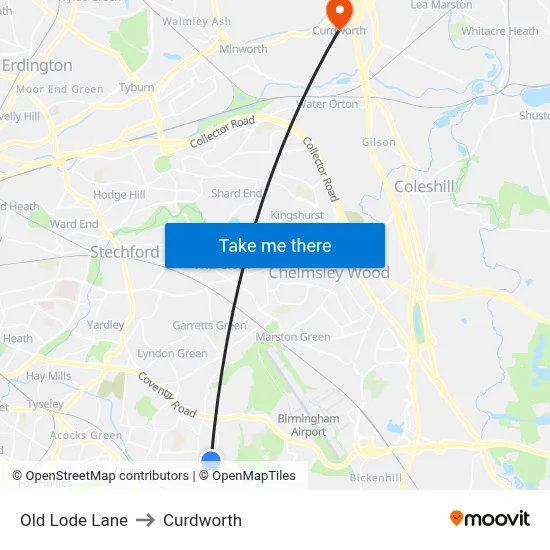 Old Lode Lane to Curdworth map
