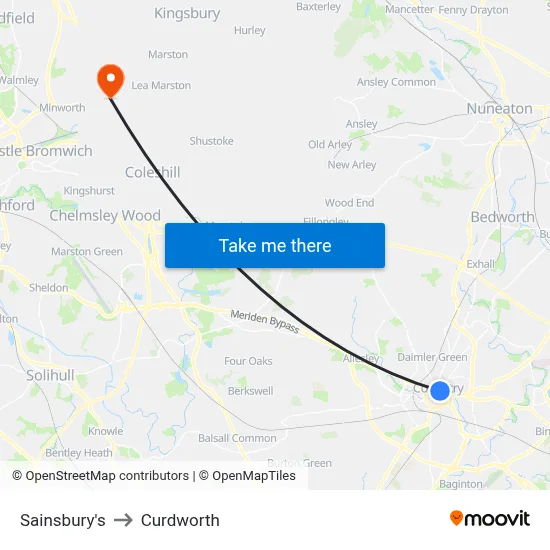Sainsbury's to Curdworth map