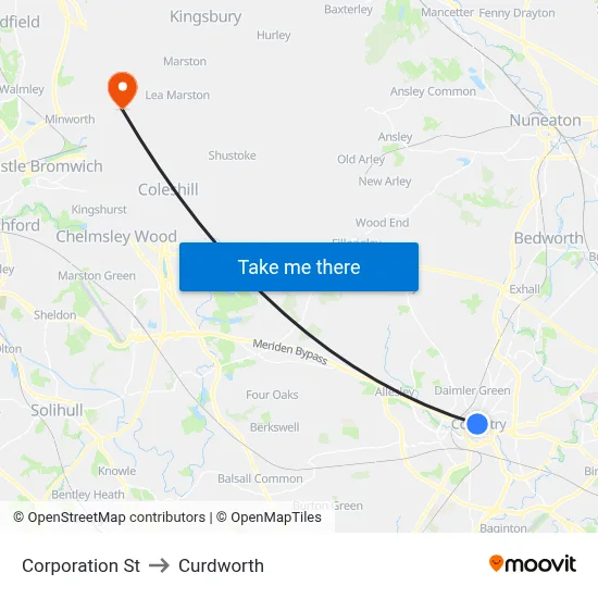Corporation St to Curdworth map
