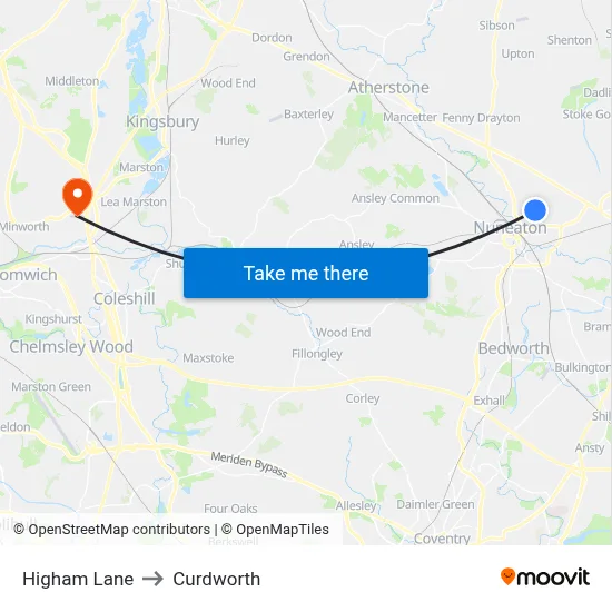 Higham Lane to Curdworth map