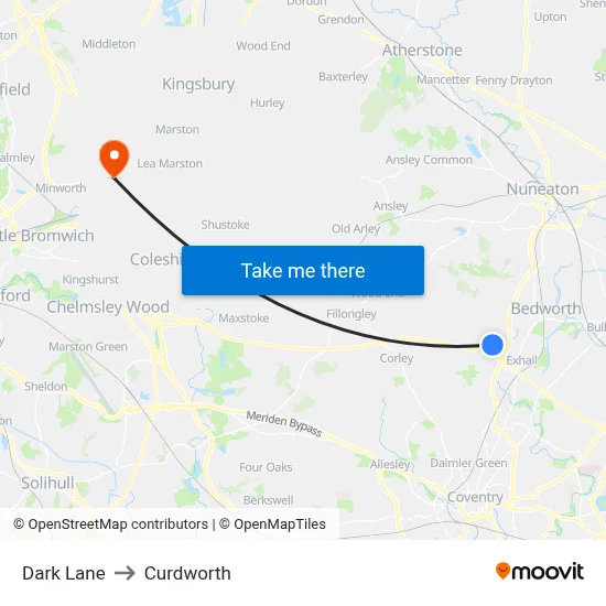 Dark Lane to Curdworth map