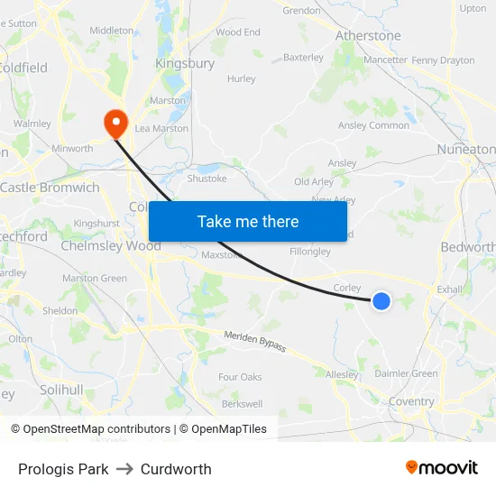 Prologis Park to Curdworth map