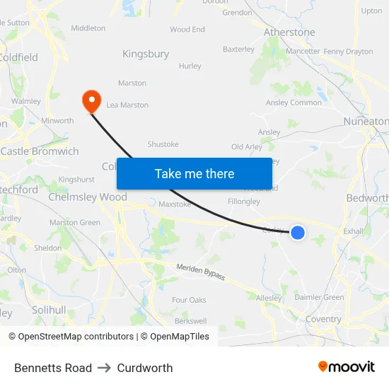 Bennetts Road to Curdworth map