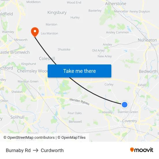 Burnaby Rd to Curdworth map