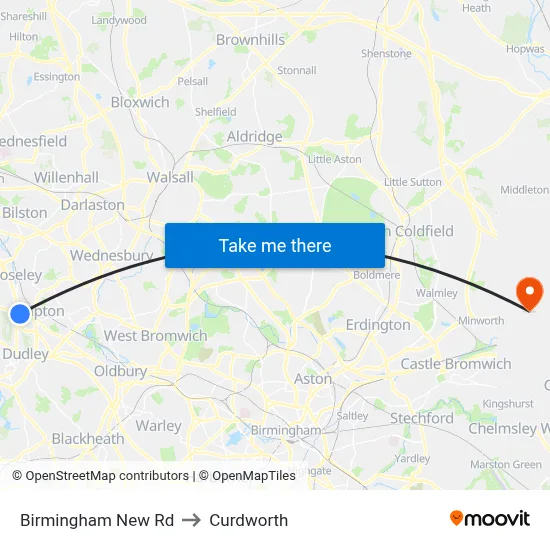 Birmingham New Rd to Curdworth map