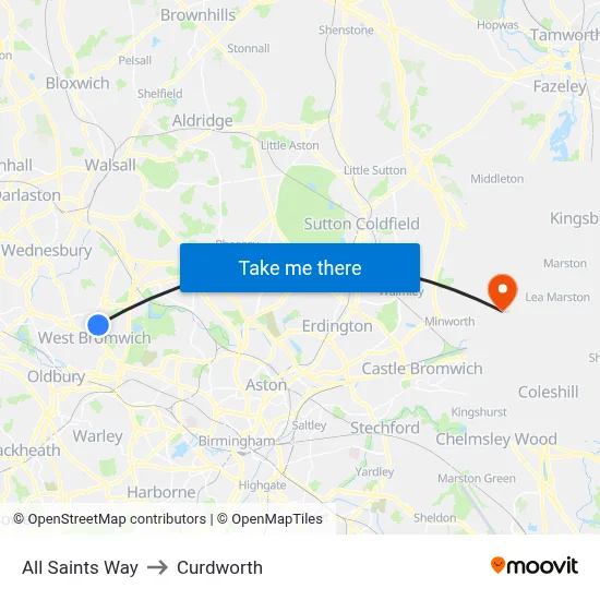 All Saints Way to Curdworth map