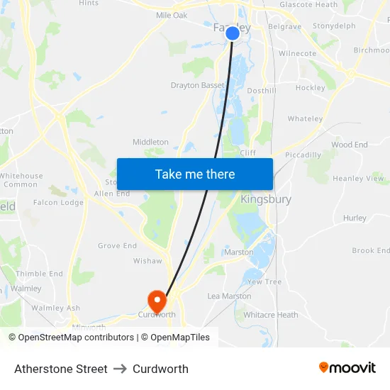 Atherstone Street to Curdworth map