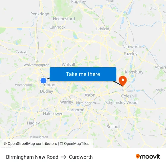 Birmingham New Road to Curdworth map