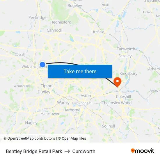Bentley Bridge Retail Park to Curdworth map
