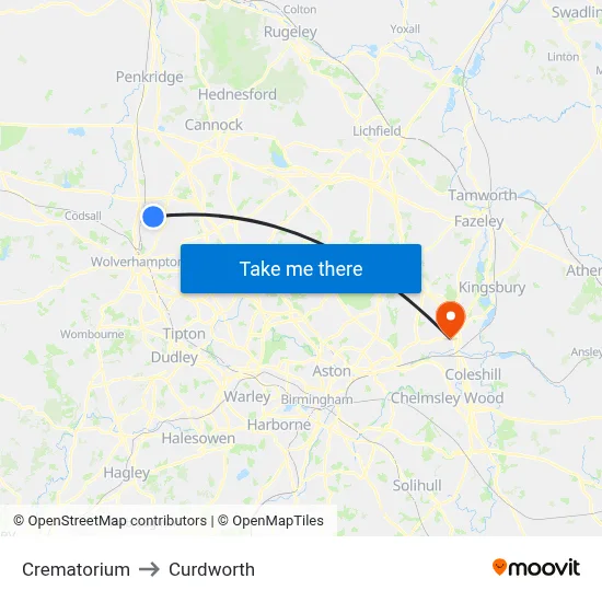 Crematorium to Curdworth map
