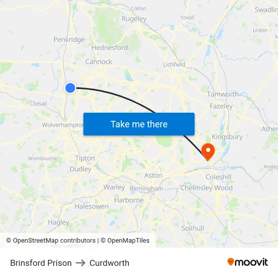 Brinsford Prison to Curdworth map