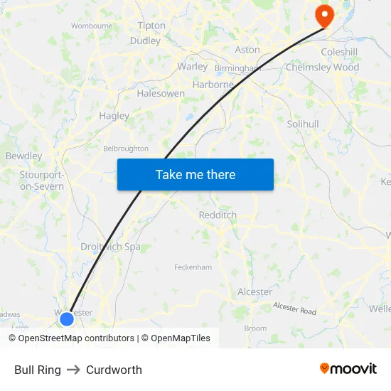 Bull Ring to Curdworth map