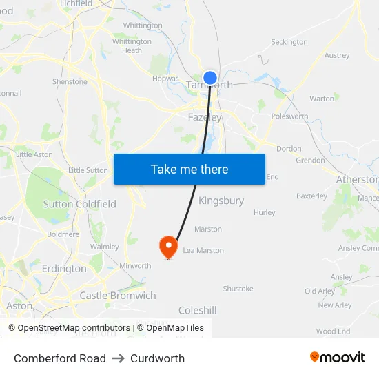 Comberford Road to Curdworth map
