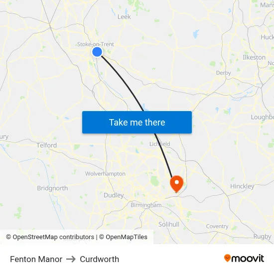 Fenton Manor to Curdworth map