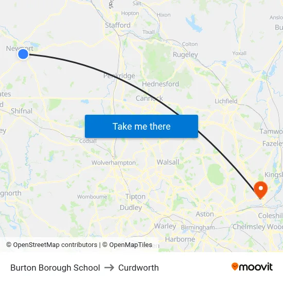 Burton Borough School to Curdworth map