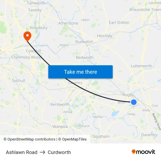 Ashlawn Road to Curdworth map