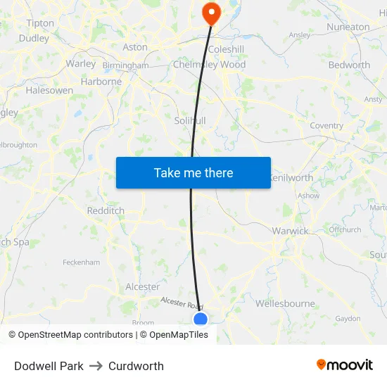 Dodwell Park to Curdworth map