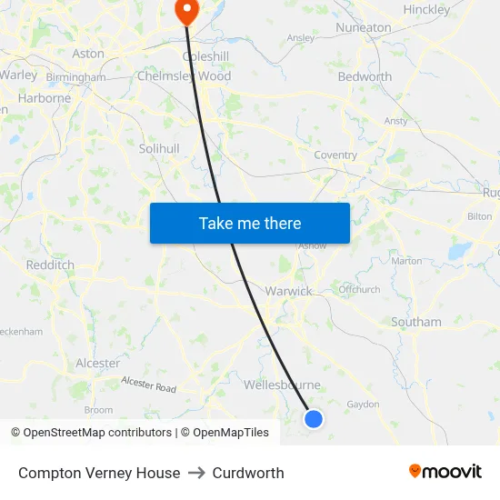 Compton Verney House to Curdworth map