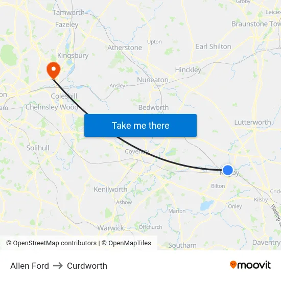 Allen Ford to Curdworth map
