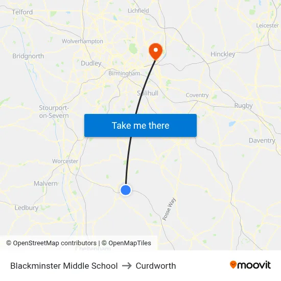 Blackminster Middle School to Curdworth map