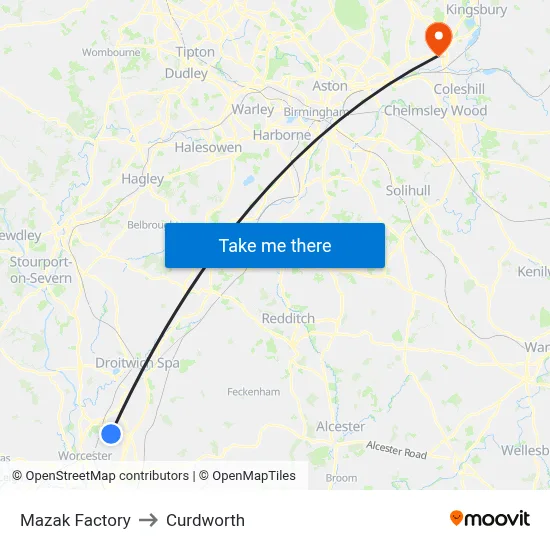Mazak Factory to Curdworth map