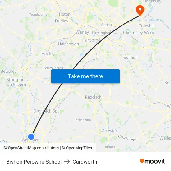 Bishop Perowne School to Curdworth map