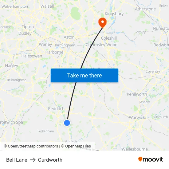 Bell Lane to Curdworth map