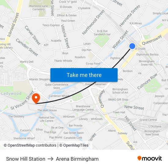 Snow Hill Station to Arena Birmingham map