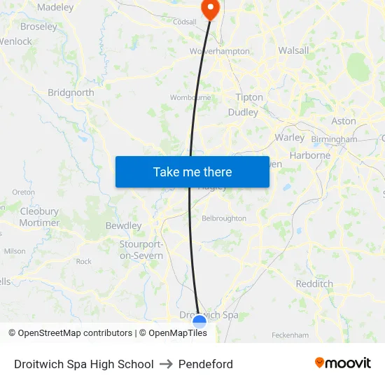Droitwich Spa High School to Pendeford map