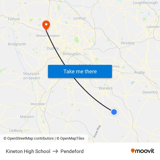 Kineton High School to Pendeford map