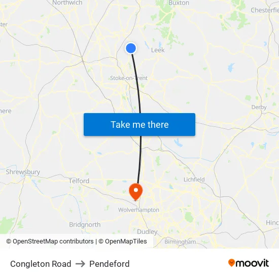 Congleton Road to Pendeford map