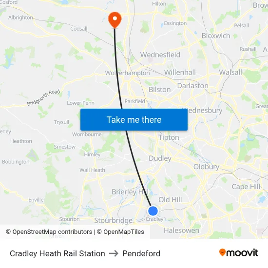 Cradley Heath Rail Station to Pendeford map