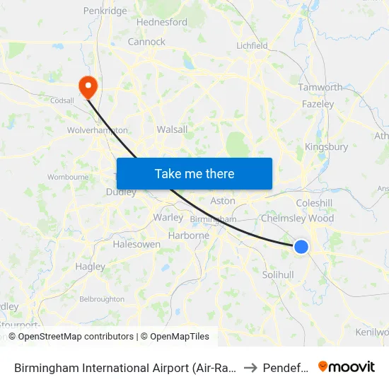 Birmingham International Airport (Air-Rail Link) to Pendeford map