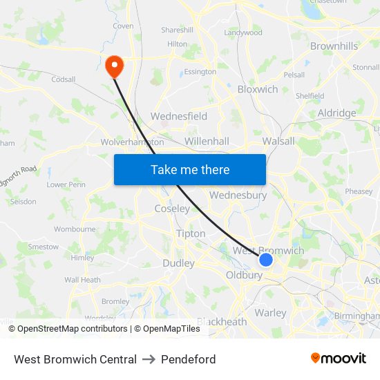 West Bromwich Central to Pendeford map