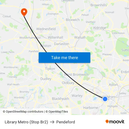 Library Metro (Stop Br2) to Pendeford map