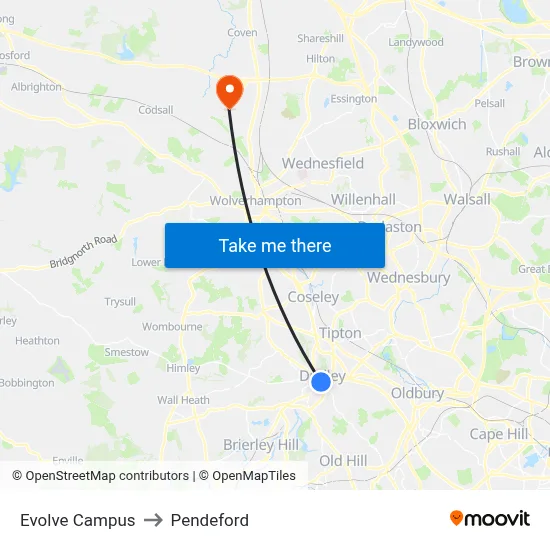 Evolve Campus to Pendeford map