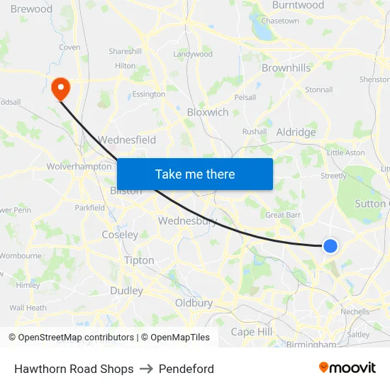 Hawthorn Road Shops to Pendeford map