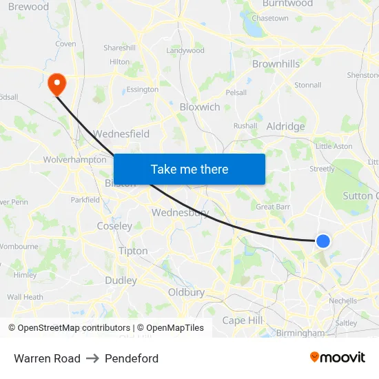 Warren Road to Pendeford map
